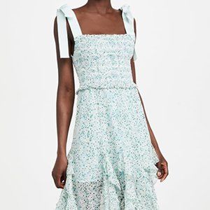 Alice + Olivia Jocelyn Smock Midi Dress with Bow Straps